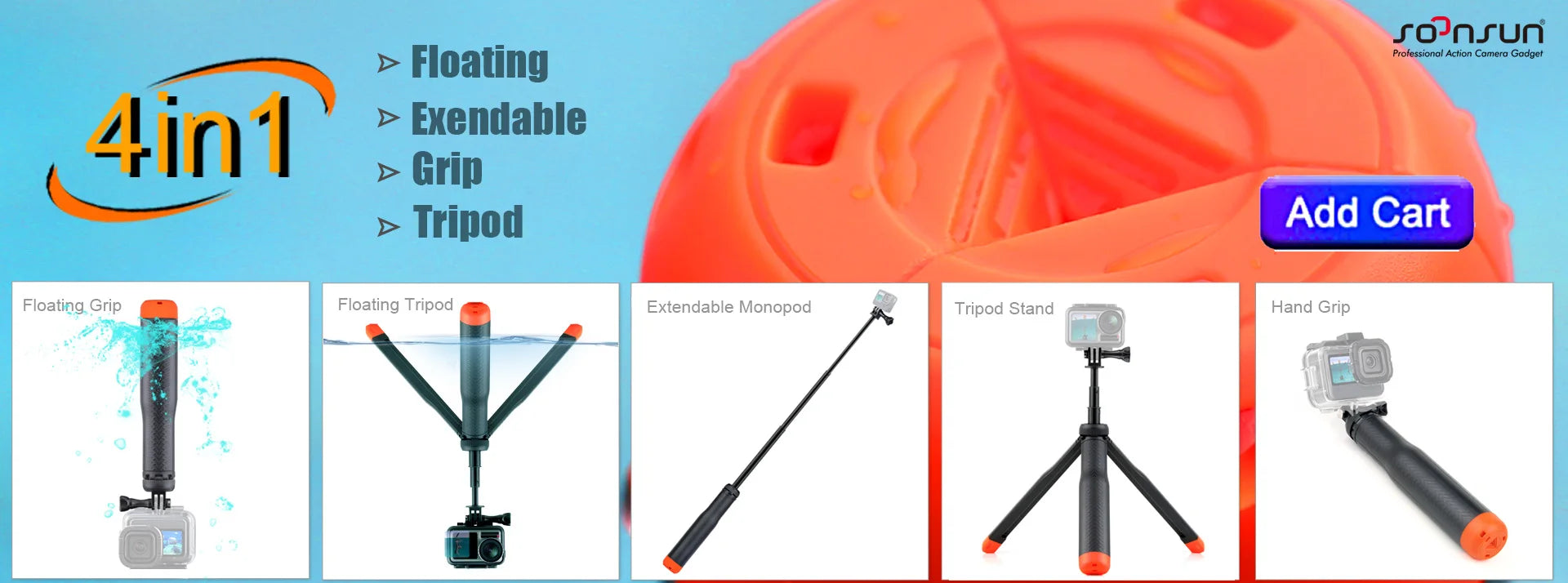 SOONSUN Aluminium Waterproof Selfie Stick